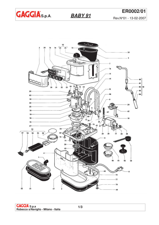Gaggia Baby 91 Espresso Machine Parts Diagram & Spare Parts List (PDF)