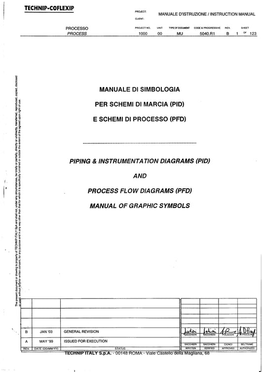 Manuale Simbologia P&ID e PFD Technip-Coflexip (IT/EN) – Schemi di Processo e Marcia