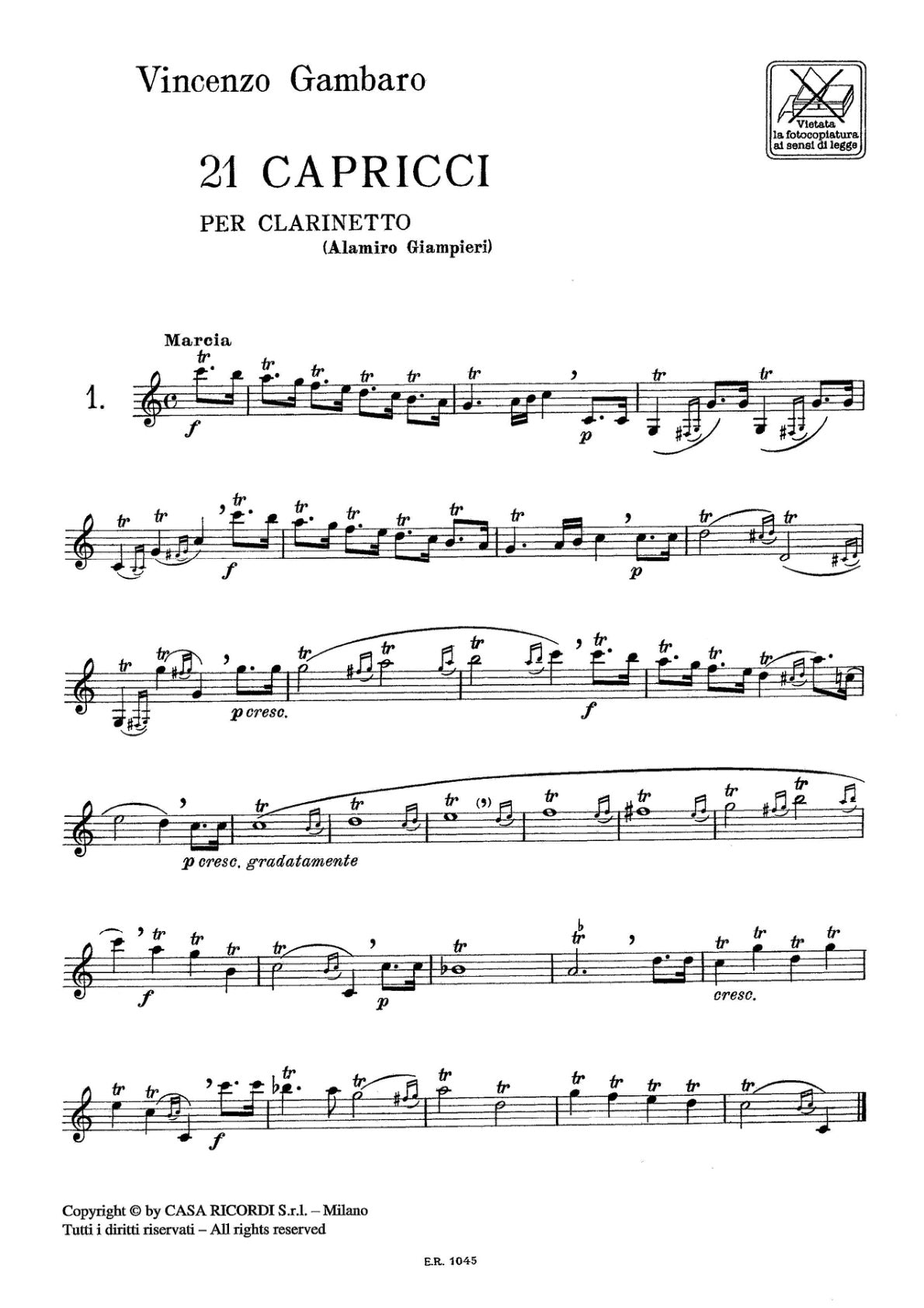 Vincenzo Gambaro - 21 Caprices for Clarinet | Advanced Studies PDF