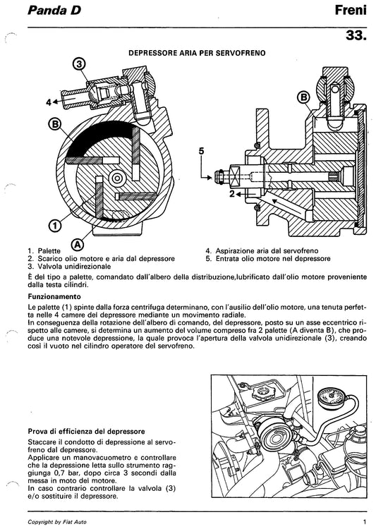 Fiat Panda Diesel – Sezione Freni 33: Depressore Aria per Servofreno (Manuale PDF)