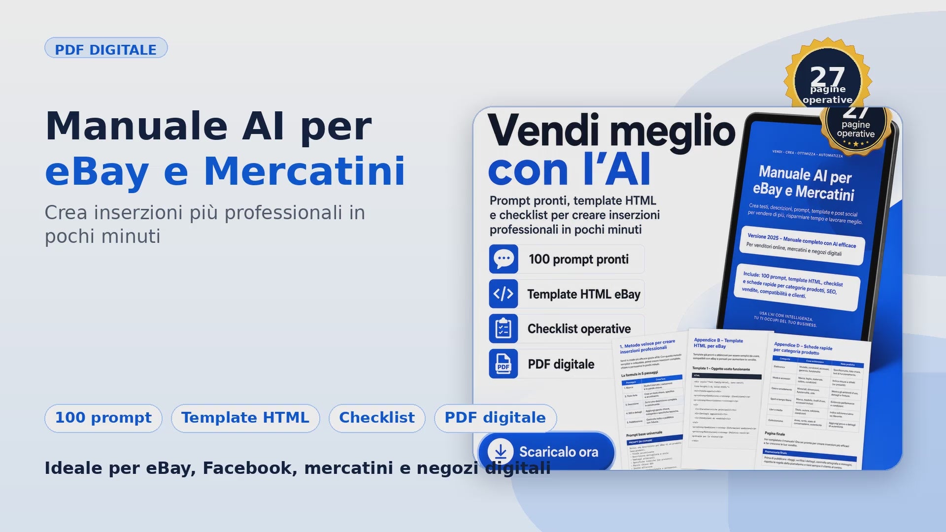 Manuale AI per eBay e Mercatini – Prompt, Template e Checklist per Vendere Online