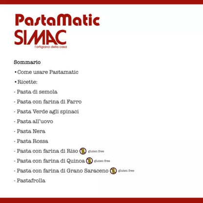 Simac Pastamatic models 700, 1000, and 1400 manual, instruction booklet, and recipe book