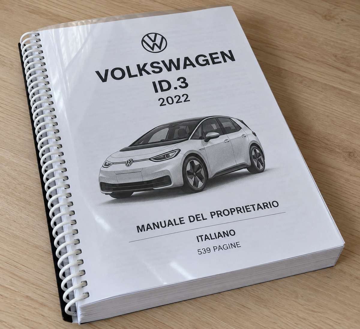 Volkswagen ID.3 2022 manuale cartaceo 539 pagine stampa bianco nero A4 - mockup illustrativo