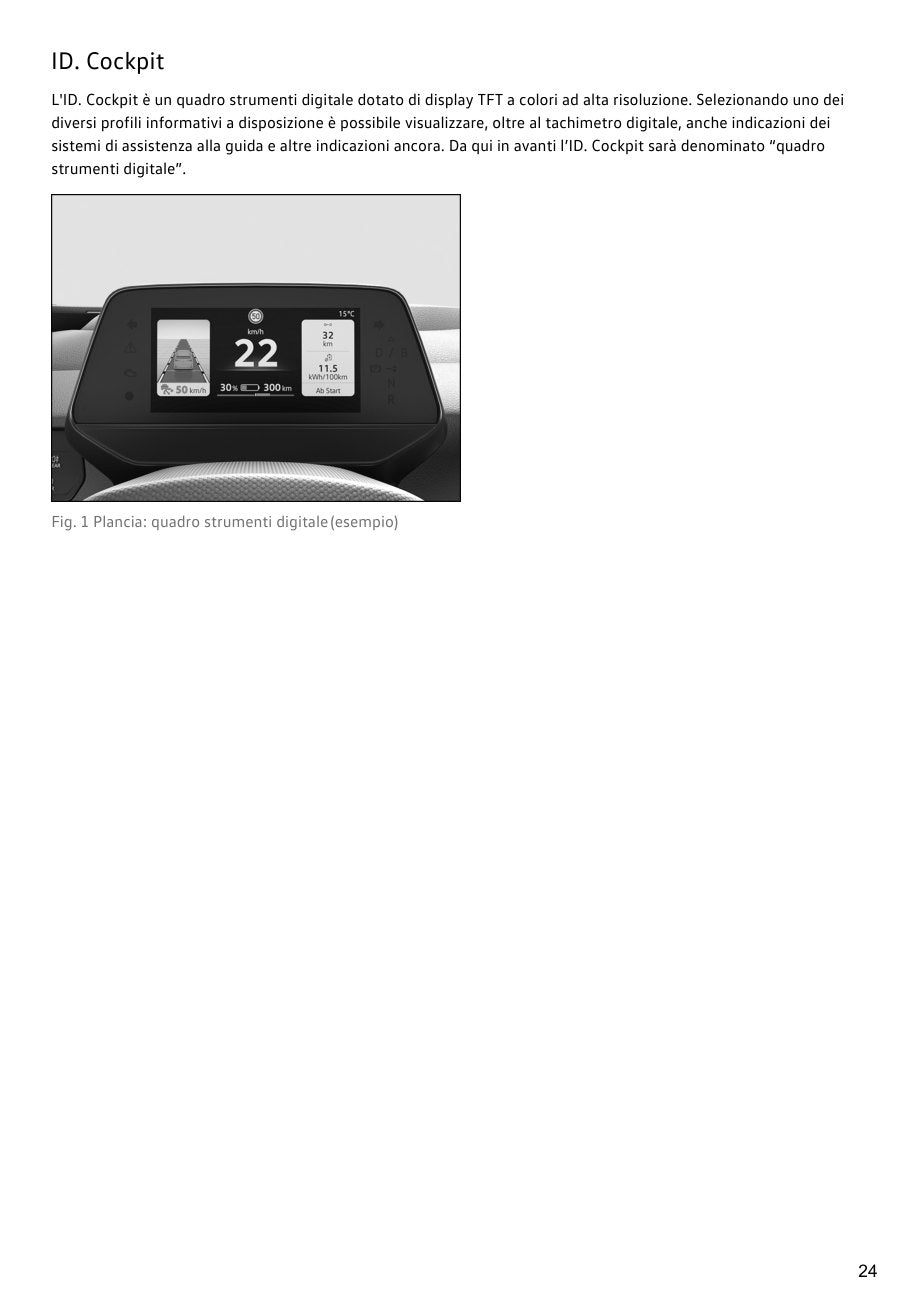 Manuale Volkswagen ID.4 2025 italiano pagina 24: id cockpit (anteprima della stampa bianco e nero)