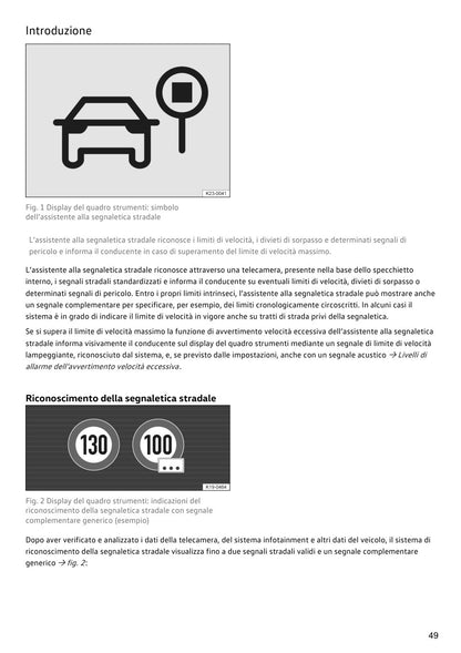 Manuale Volkswagen ID.4 2025 italiano pagina 49: segnaletica stradale (anteprima della stampa bianco e nero)