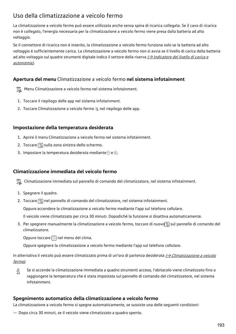 Manuale Volkswagen ID.4 2025 italiano pagina 193: climatizzazione (anteprima della stampa bianco e nero)