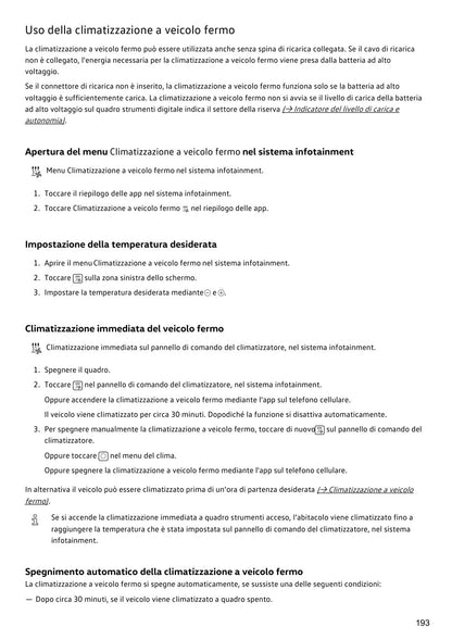 Manuale Volkswagen ID.4 2025 italiano pagina 193: climatizzazione (anteprima della stampa bianco e nero)