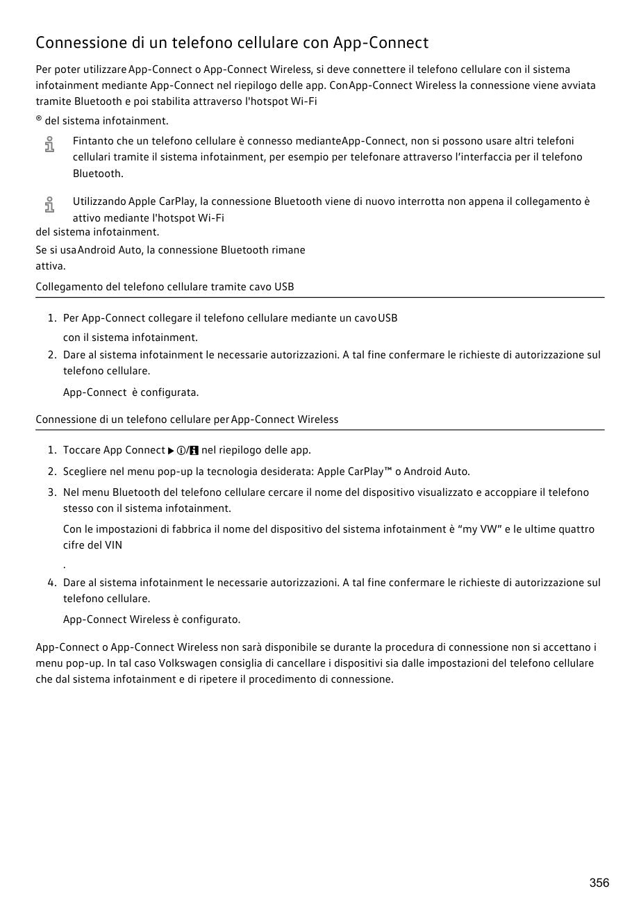 Manuale Volkswagen ID.4 2025 pagina 356: app connect, stampa B/N