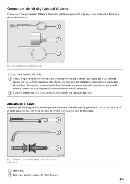 Manuale Volkswagen ID.4 2025 pagina 493: attrezzi bordo, stampa B/N