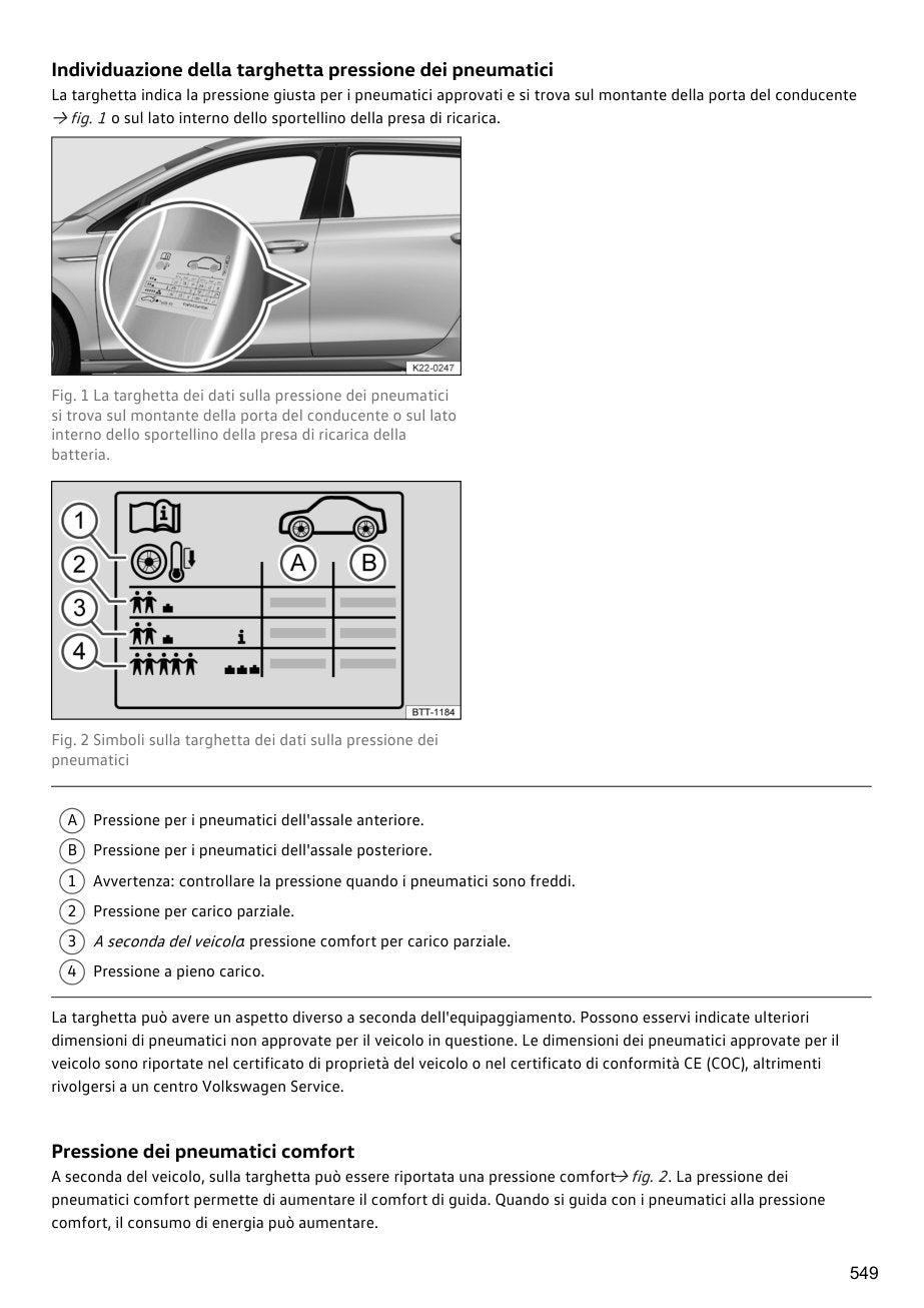 Manuale Volkswagen ID.4 2025 pagina 549: pneumatici, stampa B/N