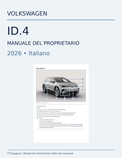 Copertina commerciale VW ID.4 2026 manuale del proprietario PDF italiano 773 pagine, non ufficiale