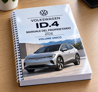 Volkswagen ID.4 2026 manuale proprietario stampato volume unico 773 pagine A4 B/N copertina a colori spirale bianca